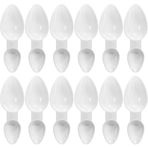 12 stk. Dobbeltsidige Måleskjeer, Plastskjeer, Gjenbrukbare Skjeer, Husholdningsmåleskjeer, Kjøkkenredskaper for Salt, Sukker, Pepper og Mer