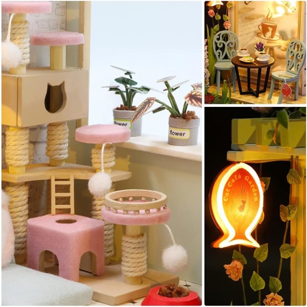 Miniaturedukkehus med møbler, gør-det-selv-trædukkehussæt plus støvtæt og 1:24 kreativt rum