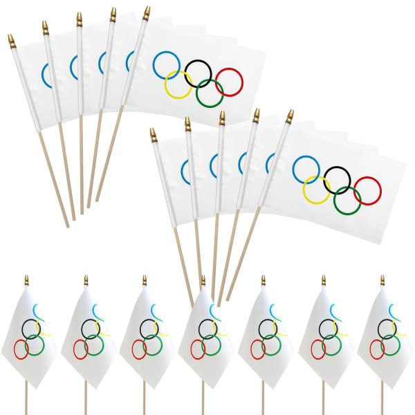 100 stk. Olympiske Lege Flag på Træpind Olympiske Ringe Små Mini Håndholdte Flag Dekoration