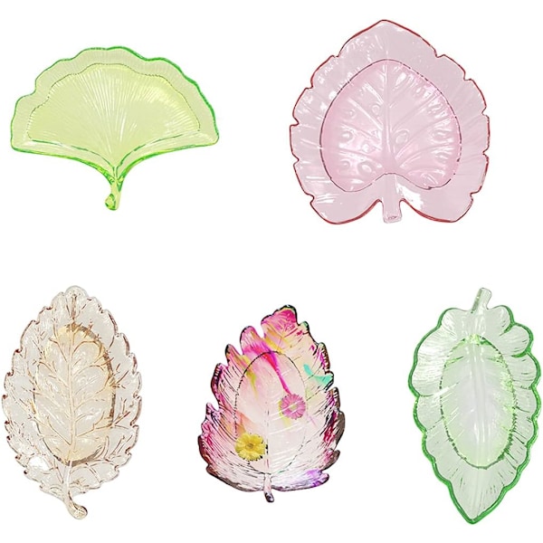 (Elmeblad) Harpiks Bakkeforme Boks Silikoneform Blad Harpiksforme Smykkebakkeform til Epoxy Harpiks Frugtplade Støbeform i Tropisk Blad DIY Salat P