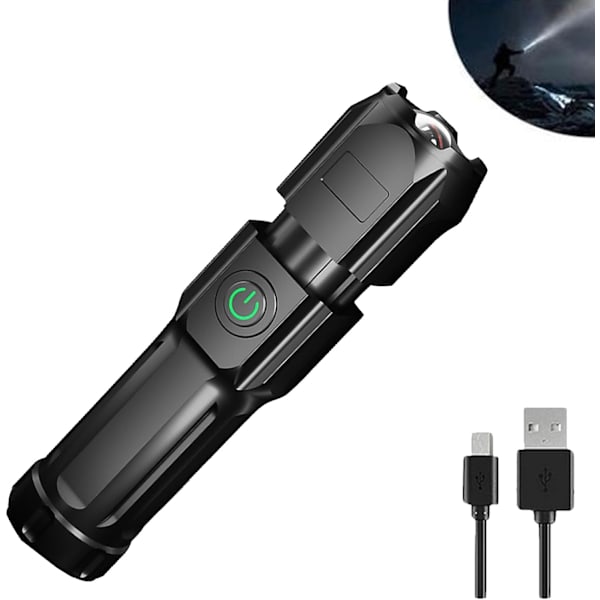 LED-taskulamppu, ladattava taskulamppu, erittäin tehokas, 3 valaistustilaa