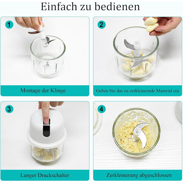 1 stk. Mini Elektrisk Fødevarehakker 300ml, Lille USB Genopladelig Elektrisk Blender Løghakker Mini Fødevarehakker, Mini Foo