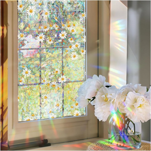 17 x 39,37 tommer Privacy Film, Daisy Rainbow Window Clings, 3D farvet glas Wi