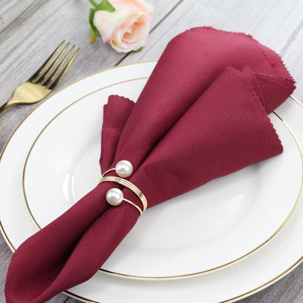 Sett med 12 Elegante Perle Serviettringer Metall Serviettringer Holder Serviett Spenner for Jul Thanksgiving Bryllup Fest