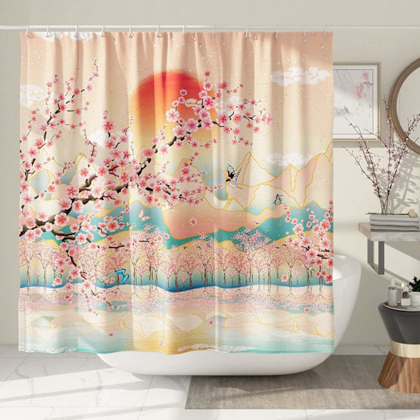 Japansk Bruseforhæng Asiatisk Kunst Bjerg Bruseforhæng Anime Kirsebærblomst Bruseforhæng Polyester 72x72 Tommer