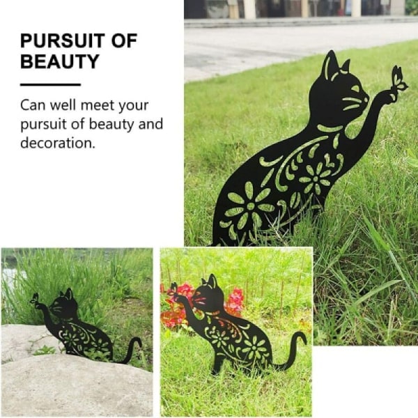 Metal Silhouette Katte Ornamenter, til Udendørs Gårdhave Dekoration Black