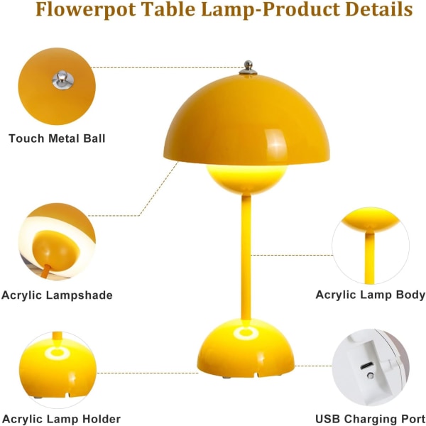 Sladdlös svamplampa, dimbar LED-touch-sängbordslampa med