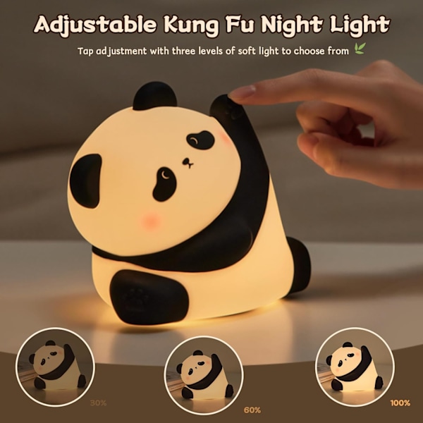 Kung Fu Panda Nattlampa i Silikon, 3 Ljusstyrkenivåer med 30 Minuters Timer, Mjuk Uppladdningsbar Accentlampa i Silikon, Perfekt för Barnrumsinredning