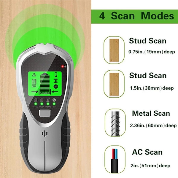 Seinän ilmaisin 4 in 1 Seinän metalli-ilmaisin LCD-näytöllä Stud Fin