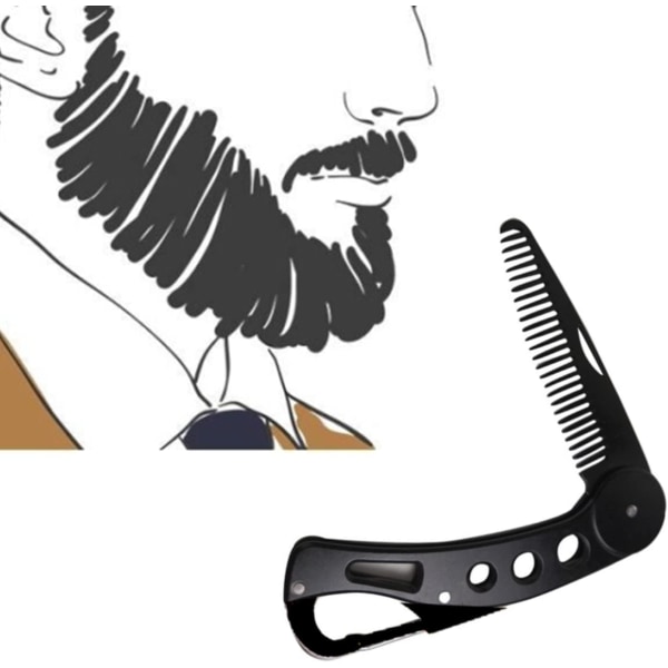 Vikbar skäggkam, rostfritt stål, antistatisk för män för att klippa och kamma hår, skägg, must