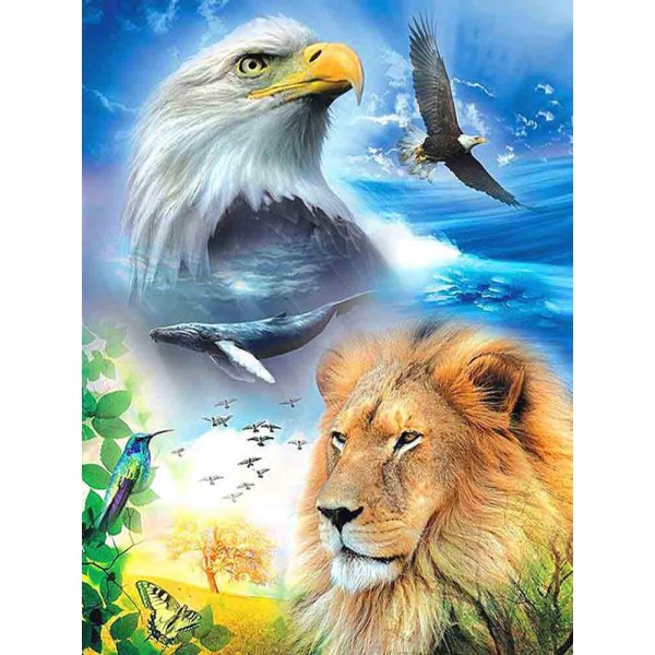 30 x 40 cm ,aigle et lion Diamantmaleri Broderie Diamant Pei