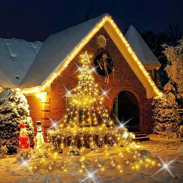 Outdoor Christmas Decorations, 3.5m LED Christmas Star Lights Waterfall Xmas Tree Lights Outdoor Chr