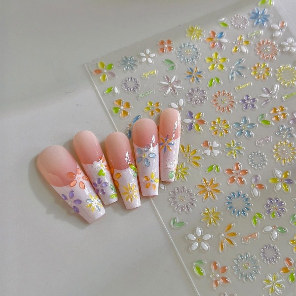 Blomster Nagelstickers för Nagelkonst - Blomster Nagelstickers Blommiga 5D Präglade Nageldekaler Självhäftande Nagelsmycken