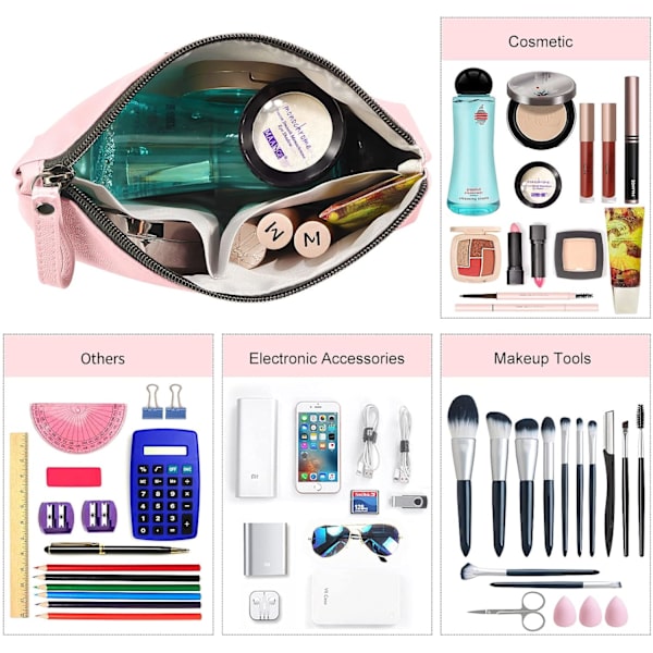 Lille Kosmetikpose til Håndtaske Lille Makeuppose Bærbar Rejsemakeuppose Vandafvisende PU Læder pink