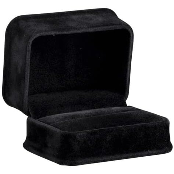 1 stk. Luksuriøs Sort Ringæske i Rig Suede med Dobbelt Ringspor, Elegant Diamant Ringæske, med Sort Fløjl Indvendig, J