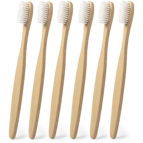 Sæt med 6 naturlige bambustandbørster til voksne Bløde børstehår i