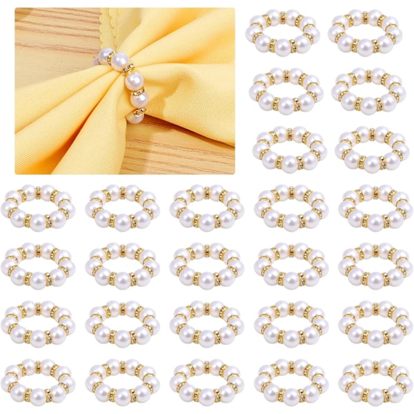(Guld, 60 stk.) 60 stk. Guld Engangs Servietringe, Imitations Perle Servietring Holder Perlebesat Hvid & Gylden Perlebesat Servietholder til Formelle Bryllupper