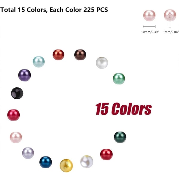 300 stk 15 farger glassperler runde perler fargede perleskimrende perler f