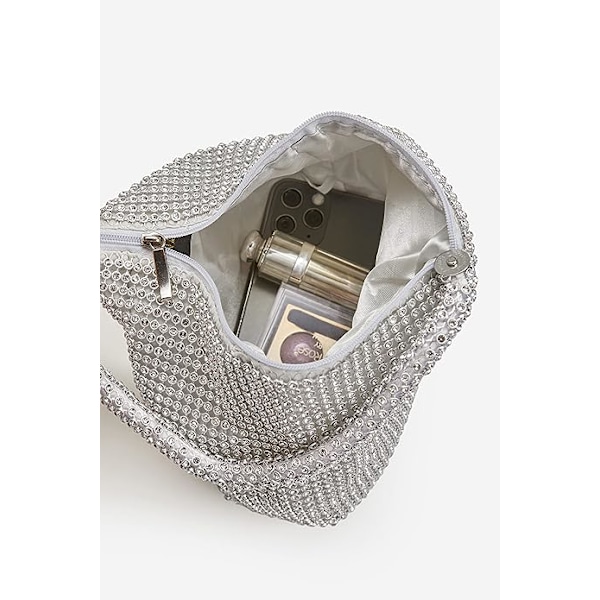 Rhinestone bryllup sølv tote stor delikat cocktail clutch veske