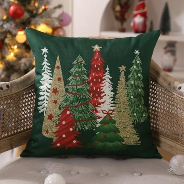 Jul Kuddfodral 18x18 Tum Set om 2 Julgran Dekorativa Gröna Kuddar Vinter Jul Dekoration för Hemmet