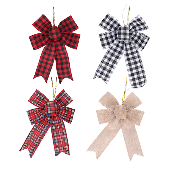 4 stk. Store Buffalo Plaid Bøjler Julekransbøjle Burlap Ferie Store Julebøjler til Juletræstopbøjle Fron