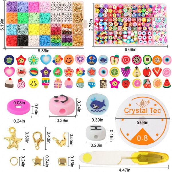 Polymer Clay Beads til Armbånd, Flower Smiley Heishi Beads Spacer Håndlavet Clay til børn DIY Ea
