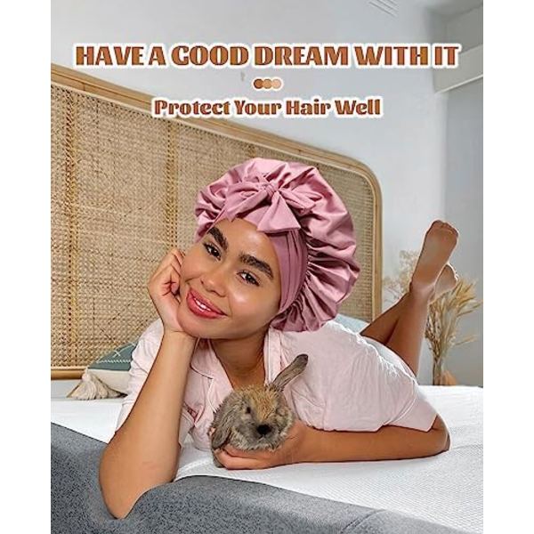 Lås in fukt i håret, förhindra torrhet, frizz och kluvna toppar. Mjukare, slätare och glansigare hår - Satin Bonnet Siden Bonnet för sömn
