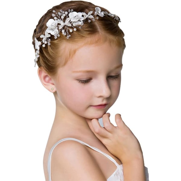 Diadem, med vita blommor, pärlor och kristaller, brud, prinsessa,