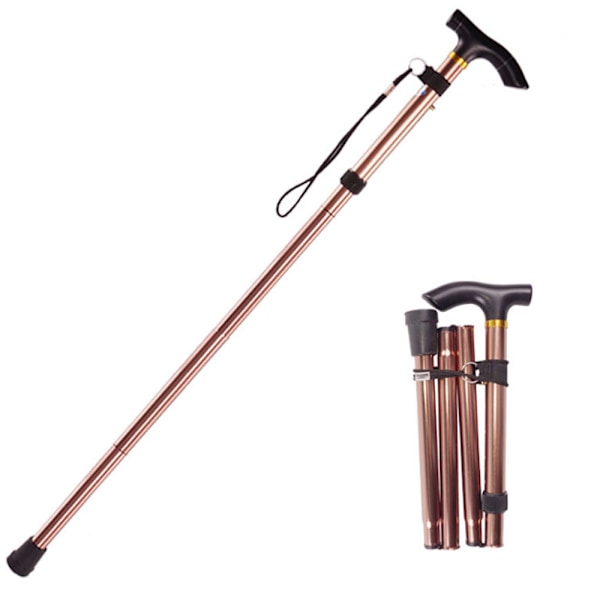 (Brown)Portable Folding Adjustable Trekking Pole Elderly Mobility Balancing Aid Telescopic Walking S