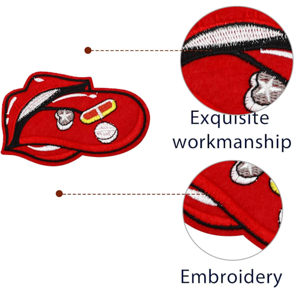 Sød Tunge Lap, Stor Tunge Broderet Lap Stryges På Syes På Badge Lap DIY Tilbehør, Perfekt til Jakker, Tøj,