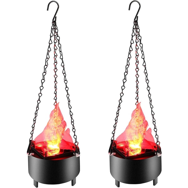 (2 Pack) 3D Lighting Simulated Flame Fire Pit Night Light Hanging LED Light Flashing Dancing Flame f