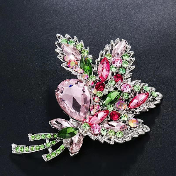 (rosa) Blom Brosch, Kristall Brosch, Broscher för Damer, Kristall Bladform Broscher, för