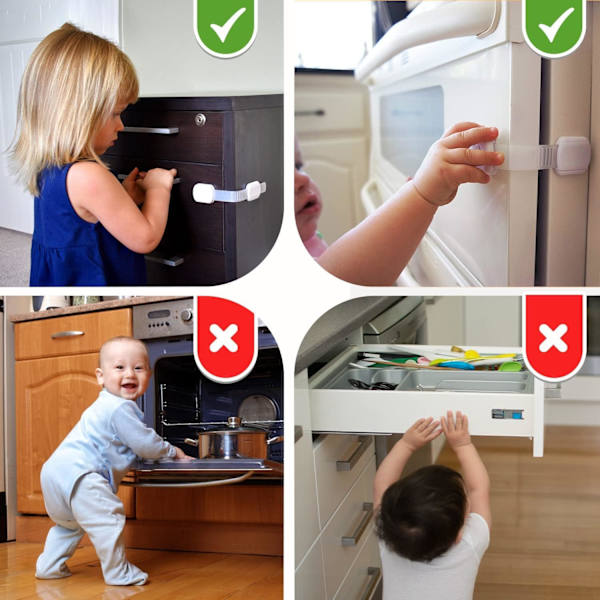 Barne sikkerhetsstropp låser, baby låser for skap, oppvaskmaskiner, kjøleskap, ovner og søppelbøtter, flekkfri toalettlås