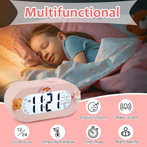 Digitalt vækkeur med snooze-funktion 8 ringetoner 12/24 timer,