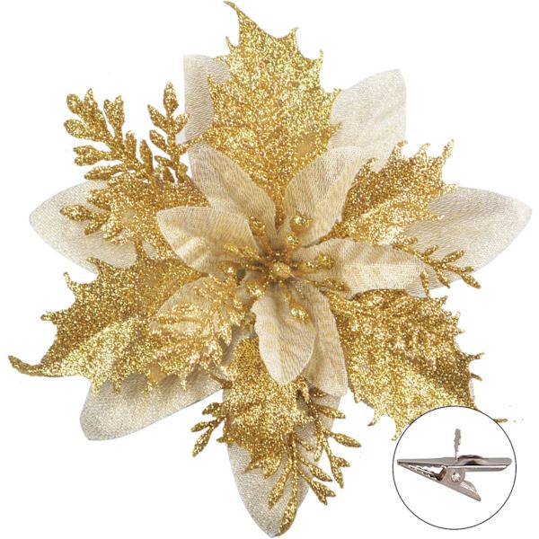 12 st glittrande julblommor (15 cm)   konstgjorda julgransblommor