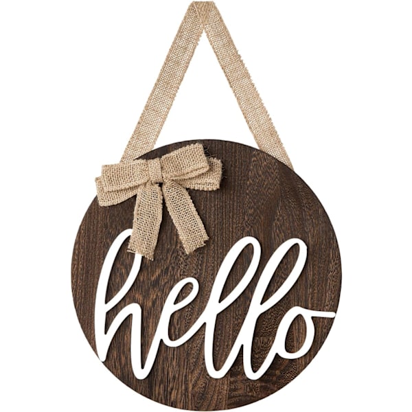 Hello Sign Rustik Dekoration för Framdörr Rund Trä Hängande Skylt Farmhouse Veranda Dekorationer för Juldag Heminredning, Bro
