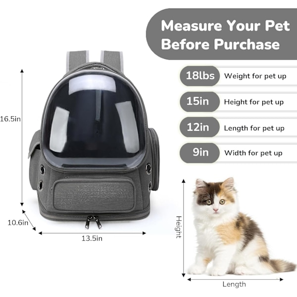 Katte Rygsæk til Katte og Små Hunde, Åndbar Katte Boble Rygsæk, Godkendt til Flyrejser Gray