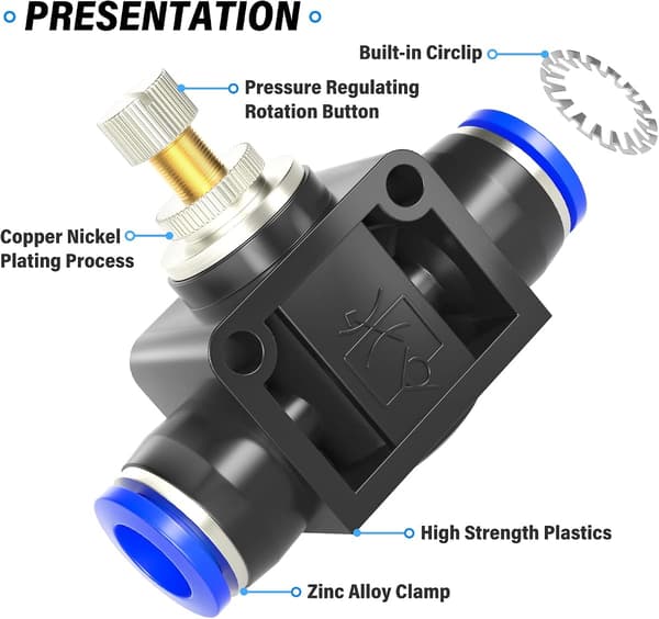 5 st 4 mm OD Luftflödeskontrollventil med Push-to-Connect-koppling, Rak Hastighetsregulator