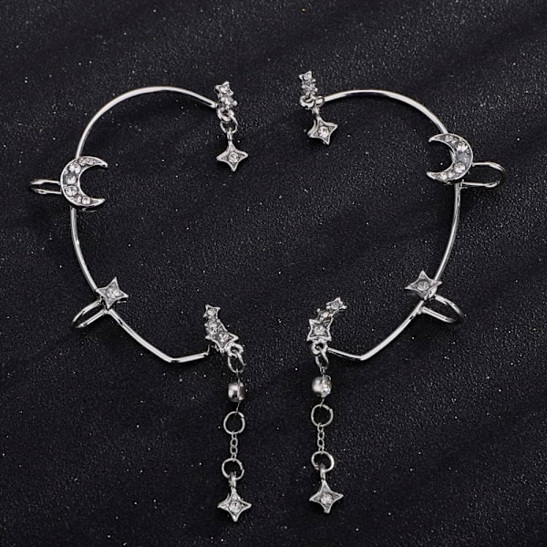 Mode Elf Øre Stjerne Måne Øreringe Manchetter Rhinestone Øreringe Elf Cosplay Manchetter Wrap Øreringe til Fe Ører Kostume Cosplay Bryllup Øreringe Smykker f