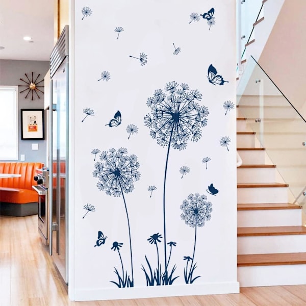 Bleu Stickers Muraux Pissenlit Autocollants Muraux Fleurs Blanc