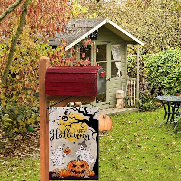1 kpl Halloween-puutarhalippu 12x18 kaksisivuinen, haamu Onnellinen Halloween -pihalippu, pellava-kyltit pieni Halloween-puutarha