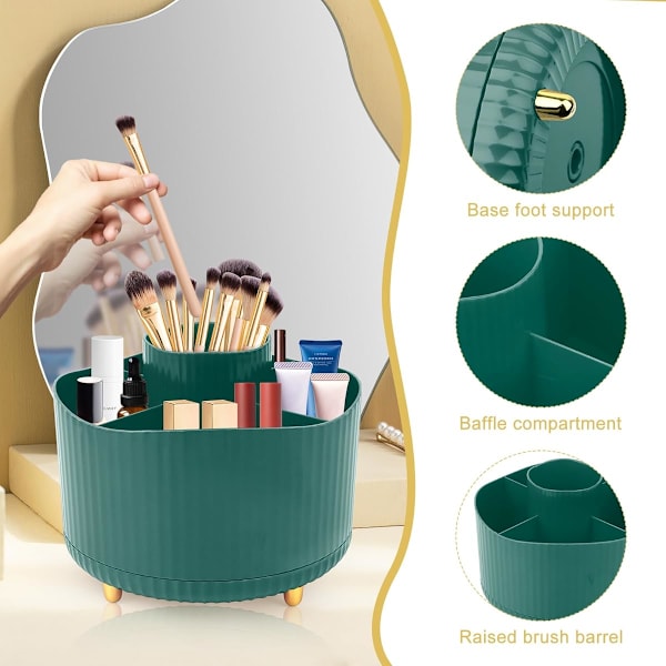 Grøn Roterende Makeup Organizer 360° Roterende Blyantsholder Makeupbørste Opbevaring 5 Rum Makeupbørster Organizer