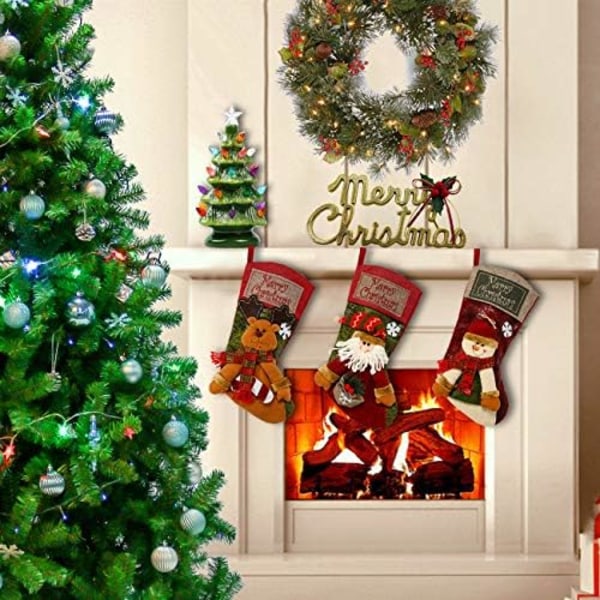 3-pack Julstrumpor 21*42cm Klassiska Stora Strumpor Tomte, Snögubbe, Rensa Julkaraktär för Familj Semester Jul
