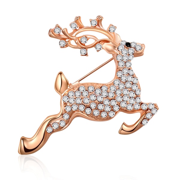 Jul Guld Springande Ren Kristall Strass Broscher Pins
