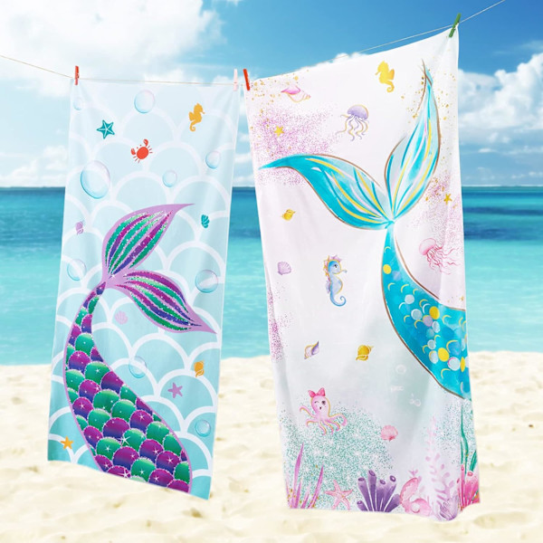 Sjöjungfru Strandhandduk för Barn - 75 x 150cm Strandbadlakan för Flickor