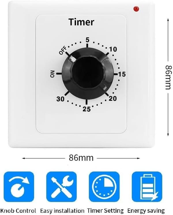 Timerkontakt, intelligent mekanisk timerstik tidsafbryder 86 panel timer kommandoknap (30 min)