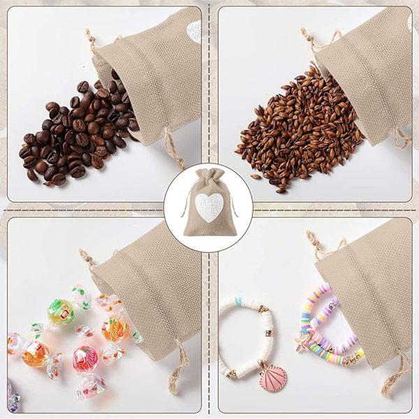 (Mörk Khaki) 24 st hjärtmönstrade säckvävspåsar 10 * 14 cm
