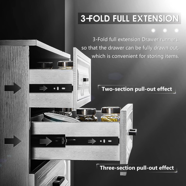 1 par skjutreglage för lådor, belastningskapacitet upp till 45 kg, med kullager 250 mm förlängning