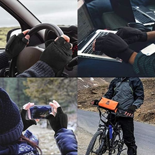 Vinterhandskar, fingervantar som kan konverteras till vantar, termisk polarfleece, isolerat foder, vindtäta
