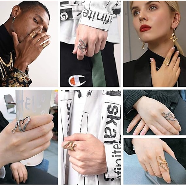 Nyhet Lång Finger Ring för Kvinnor Flickor, Storlek Justerbar Cool Octopus, Charm Leaf Style, Guld/Plati